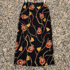Silk Club Equestrian Print Midi Pencil Skirt Beaded Sequin Embellished Size 6